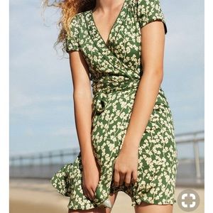 Green Flower Wrap Dress